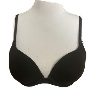 Victoria's Secret T-shirt Bra Sz 32C Push Up Padded Underwire Solid Black Smooth